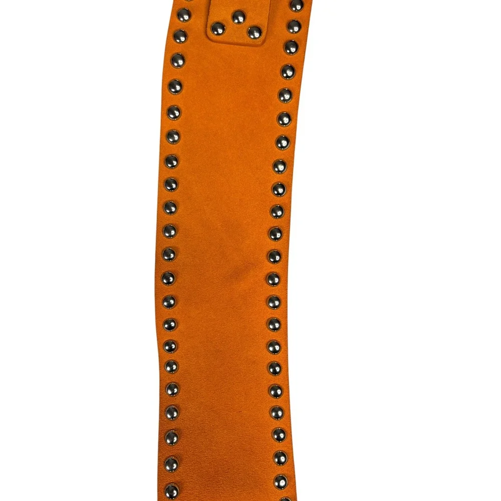 Zara Orange Faux Suede Wide Studded Waist Belt Size 85 Silver Studs Boho